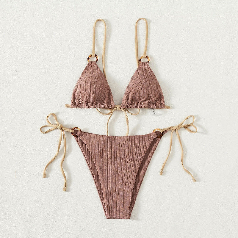 Solid Color Strap Bikini Two Swimsuits