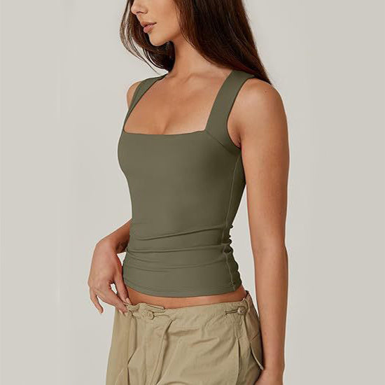 Summer Square-neck Tank Solid Sleeveless Tops