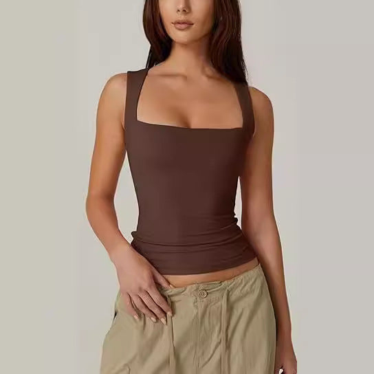 Summer Square-neck Tank Solid Sleeveless Tops