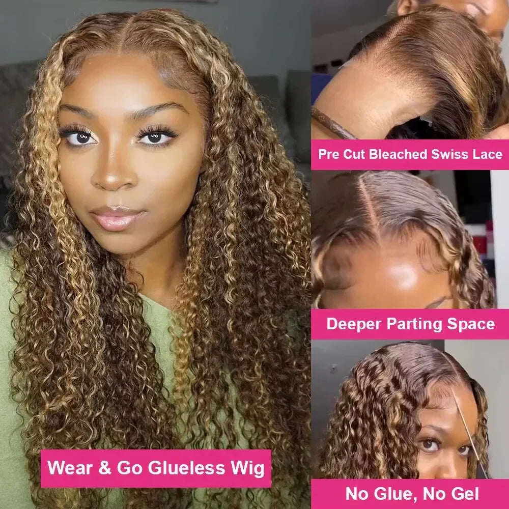 Highlight Human Hair Colored Curly Wigs