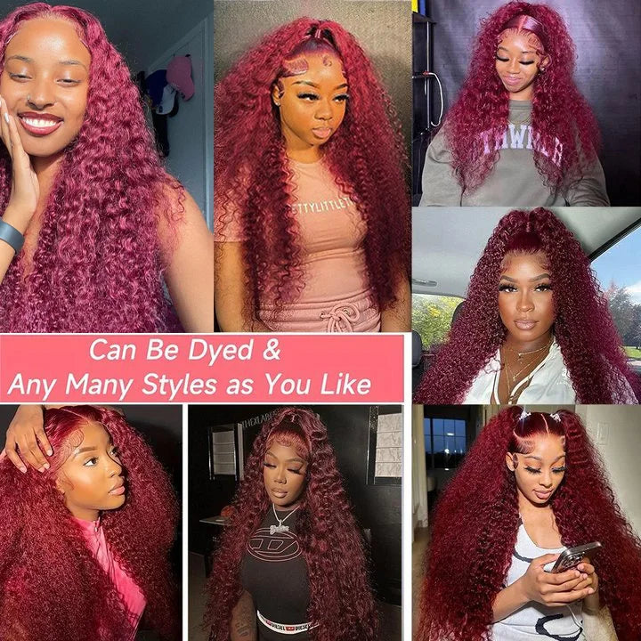 Burgundy Hd Lace Frontal Human Hair Curly Wigs