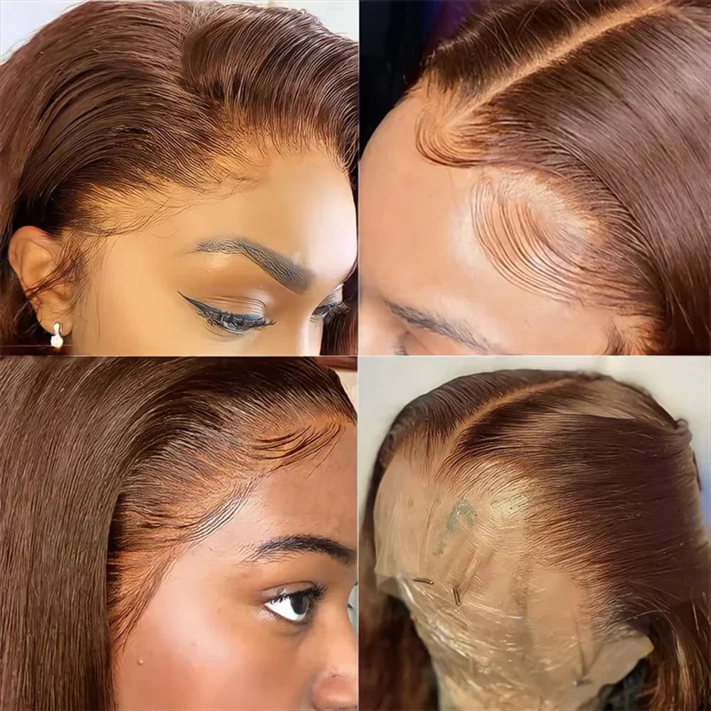 Bone Straight Chocolate Brown Human Hair Wigs