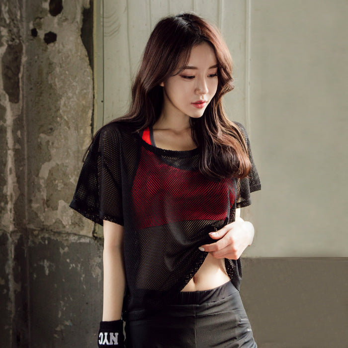 Hollow Out Mesh Blouse Crop Tops